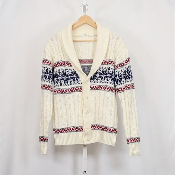 Vintage Other - Vintage 80s Cardigan Sweater Cream Fair Isle Cable Knit Men's Size M Kentfield